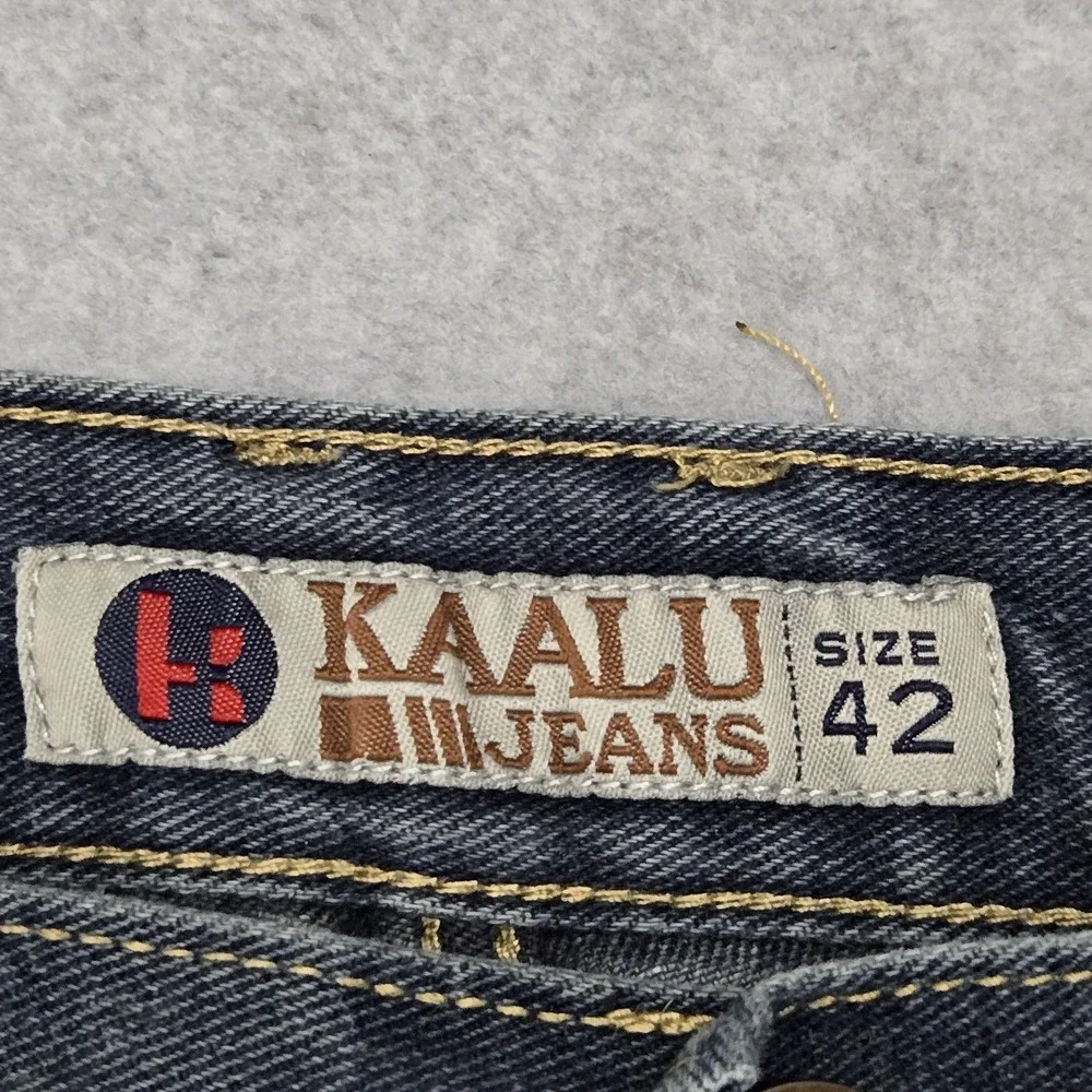 Kaalu Jeans Mens 42x32‎ Blue Distressed Denim Straight Leg Ripped Trendy Pants